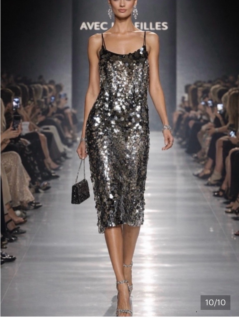 Avec Les Filles Black & Silver Sequin Slip Dress - Picture 5 of 7